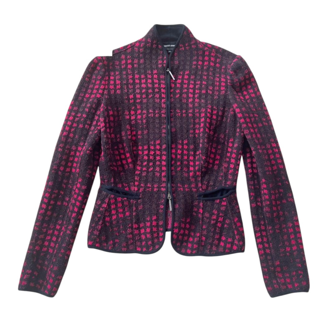 GIORGIO ARMANI Allover Check Zip-Up Hoodie Size 42