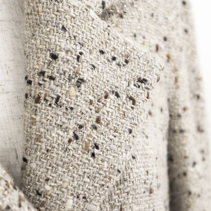 CHANEL 99A Karl Lagerfeld-Era Metallic Tweed Long Jacket Greige Size 40