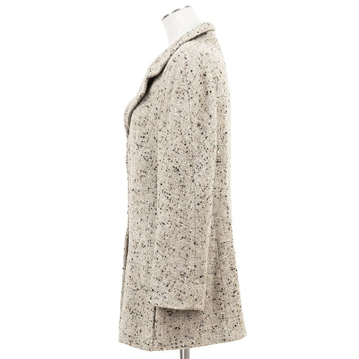 CHANEL 99A Karl Lagerfeld-Era Metallic Tweed Long Jacket Greige Size 40