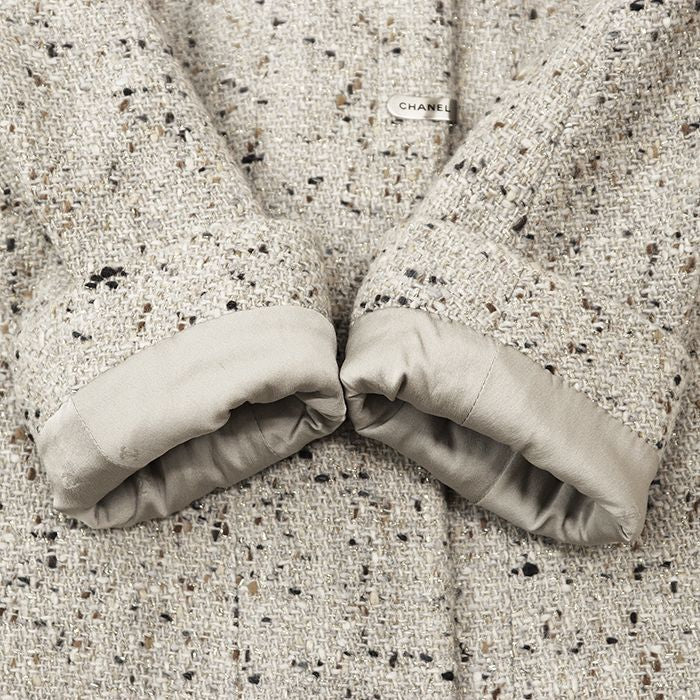 CHANEL 99A Karl Lagerfeld-Era Metallic Tweed Long Jacket Greige Size 40