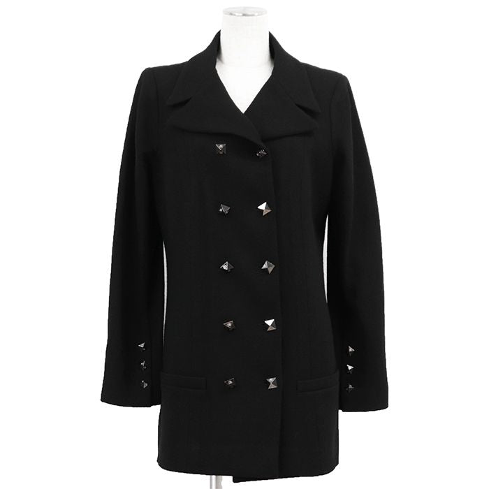 CHANEL 03A Karl Lagerfeld-Era Double-Breasted Coat Black Size 44