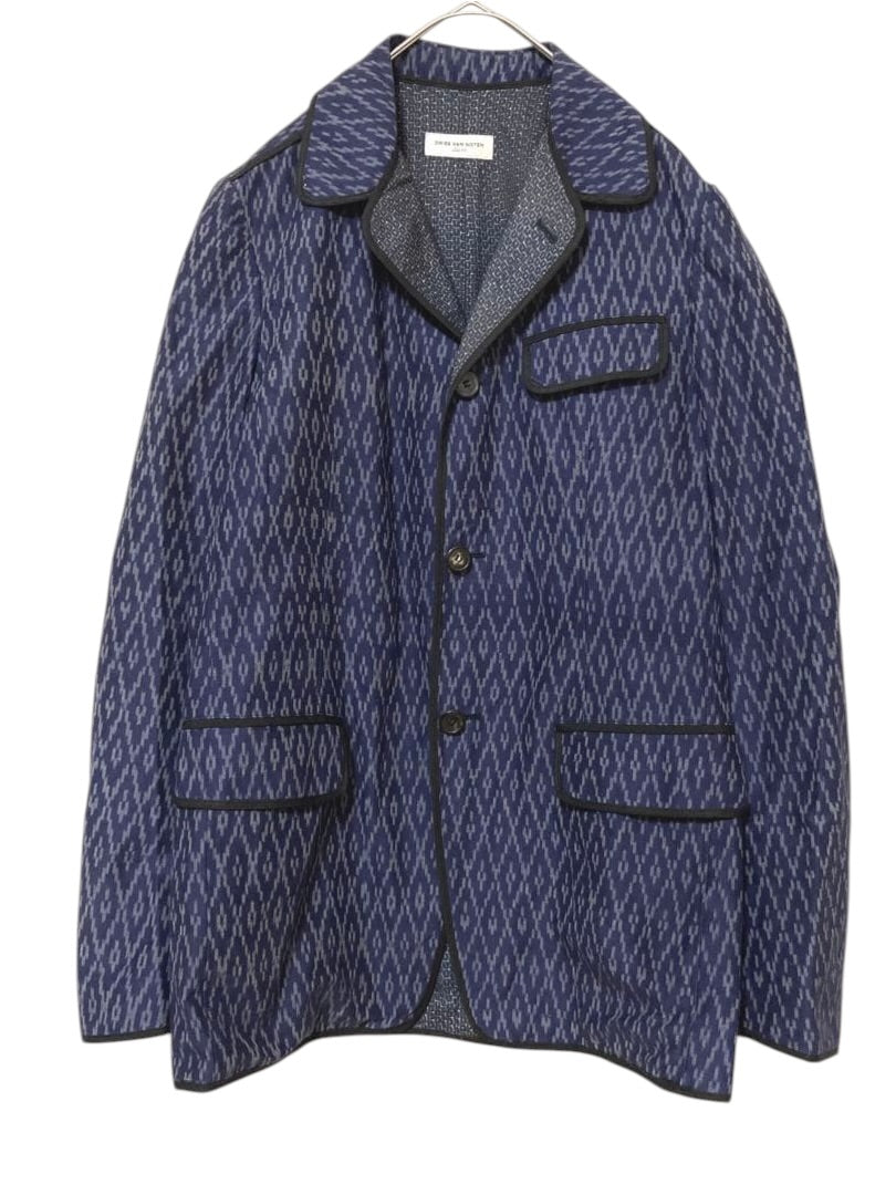 DRIES VAN NOTEN Ikat Geometric Pattern Tailored Jacket Size 44
