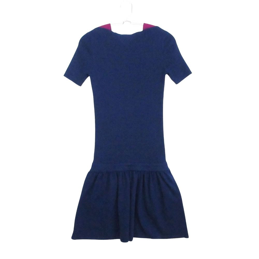 CHANEL Bicolor Cashmere Blend Rib Knit Dress Navy Size 34