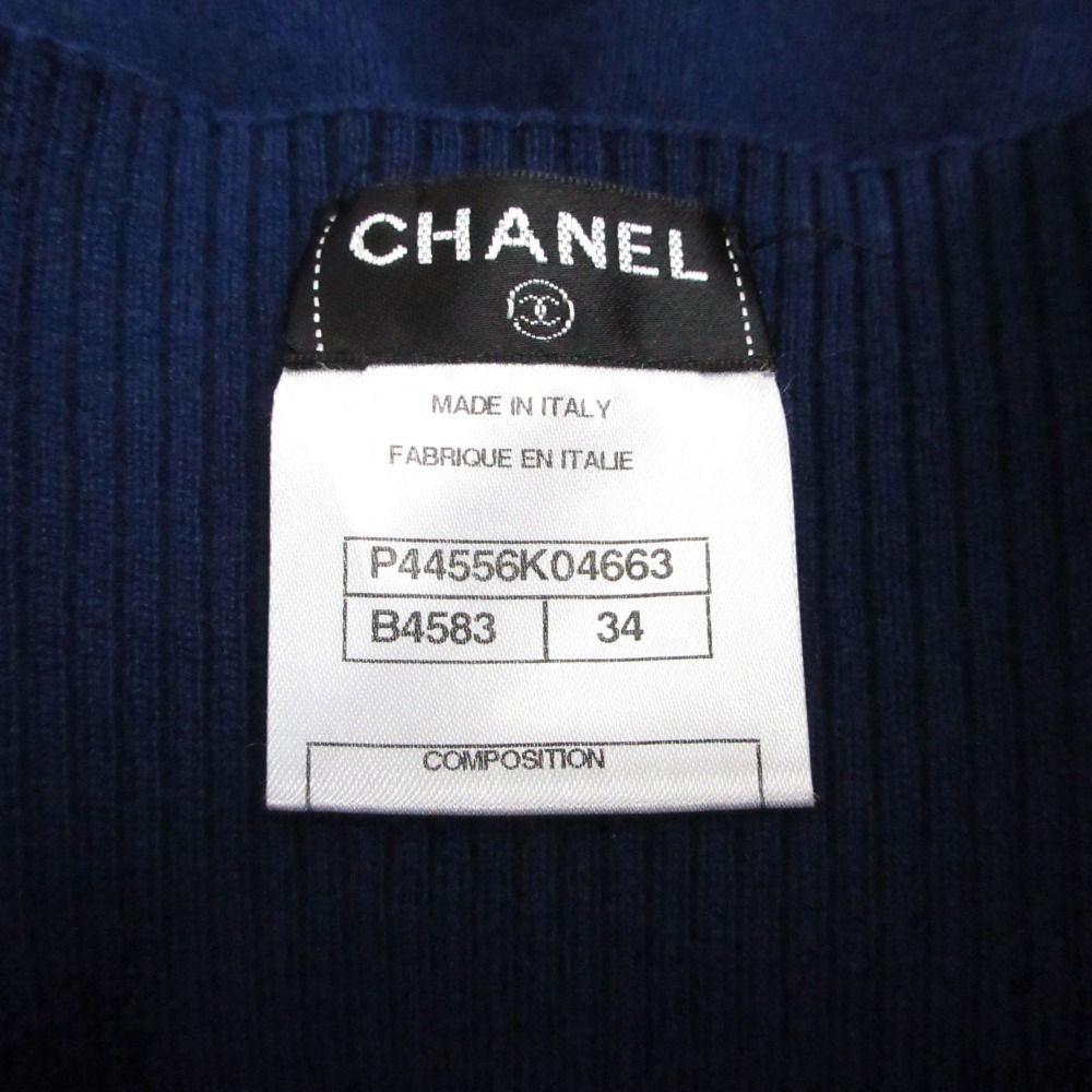 CHANEL Bicolor Cashmere Blend Rib Knit Dress Navy Size 34