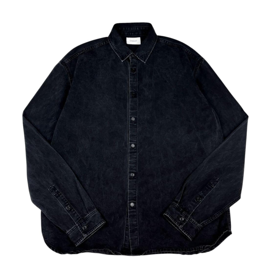 Saint Laurent 2024 Cassandre Embroidered Black Denim Shirt Jacket Size XL