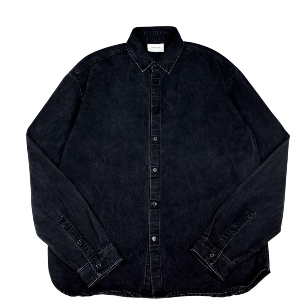 Saint Laurent 2024 Cassandre Embroidered Black Denim Shirt Jacket Size XL