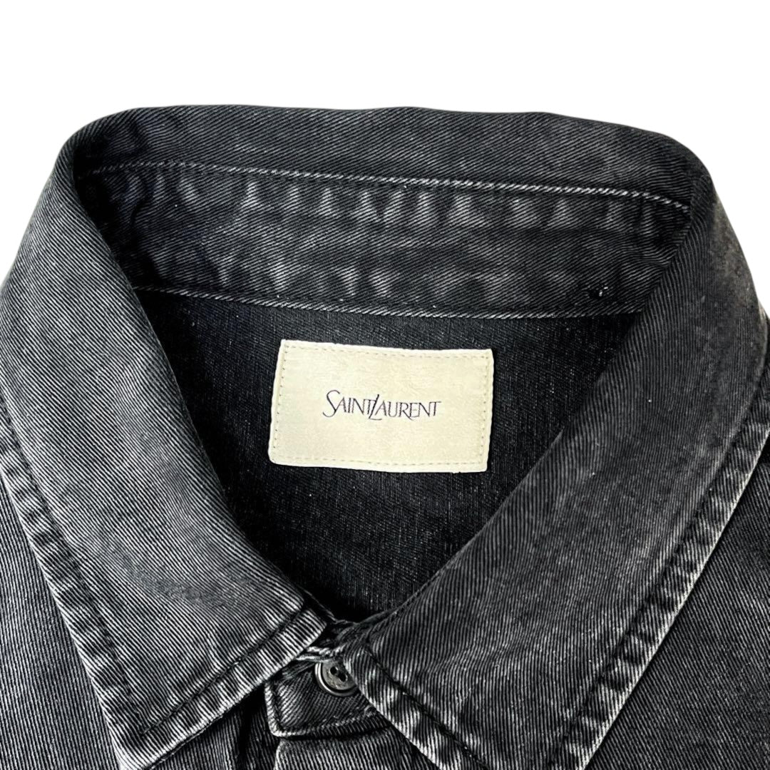 Saint Laurent 2024 Cassandre Embroidered Black Denim Shirt Jacket Size XL