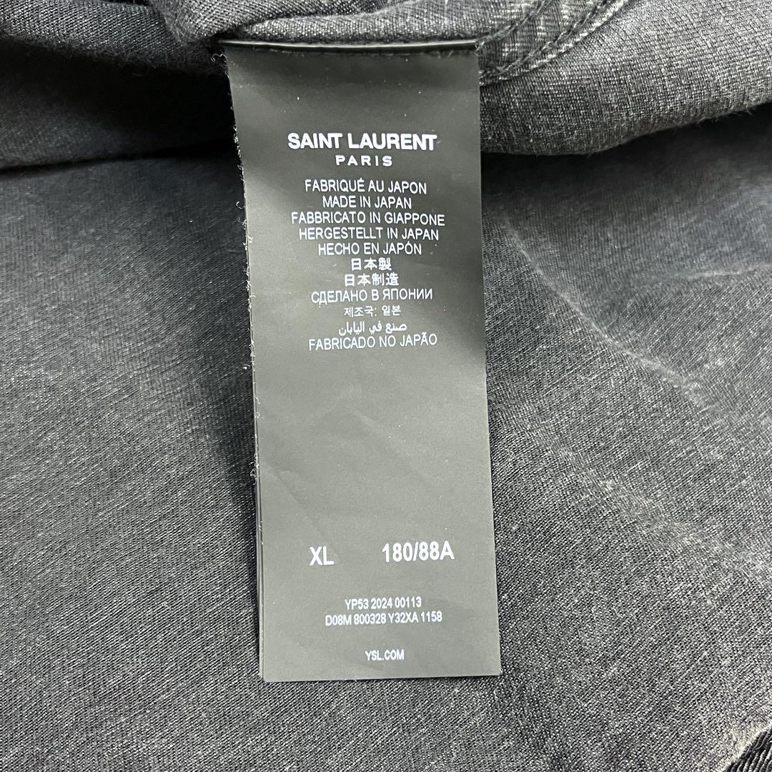 Saint Laurent 2024 Cassandre Embroidered Black Denim Shirt Jacket Size XL