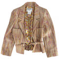CHANEL Belted Tweed Jacket Beige Pink Gold Size 38