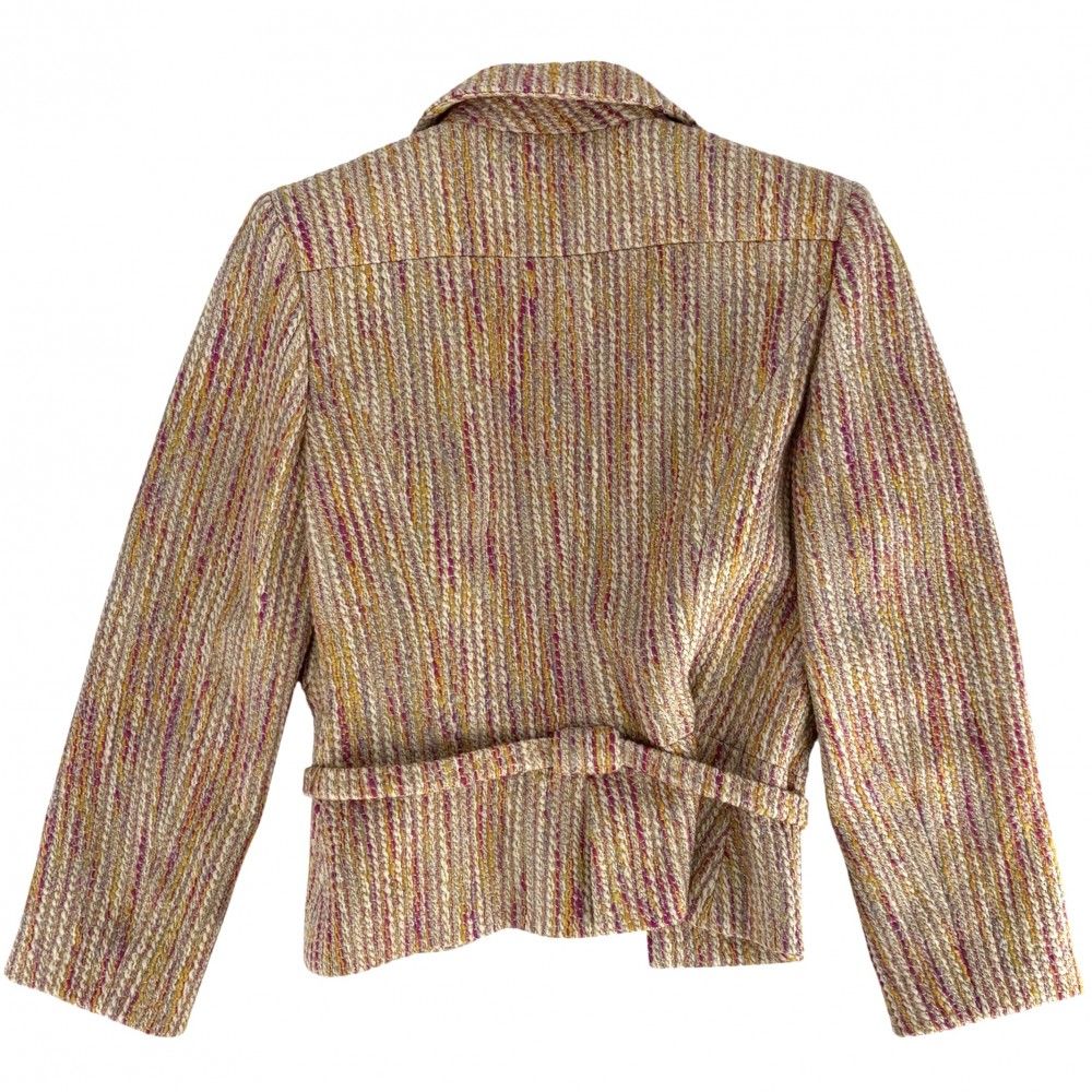 CHANEL Belted Tweed Jacket Beige Pink Gold Size 38