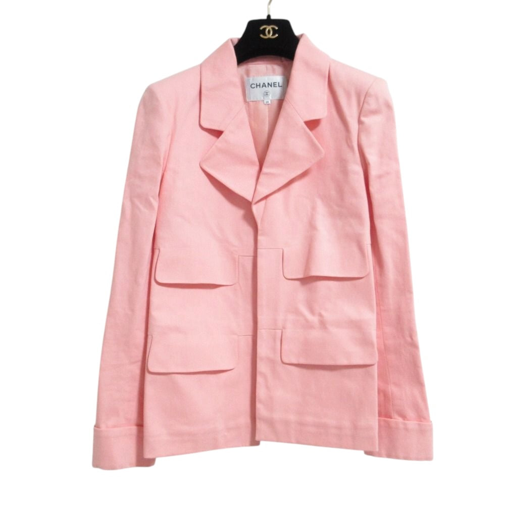CHANEL 17C Camellia Corsage Cotton Drill Jacket Salmon Pink Size 38