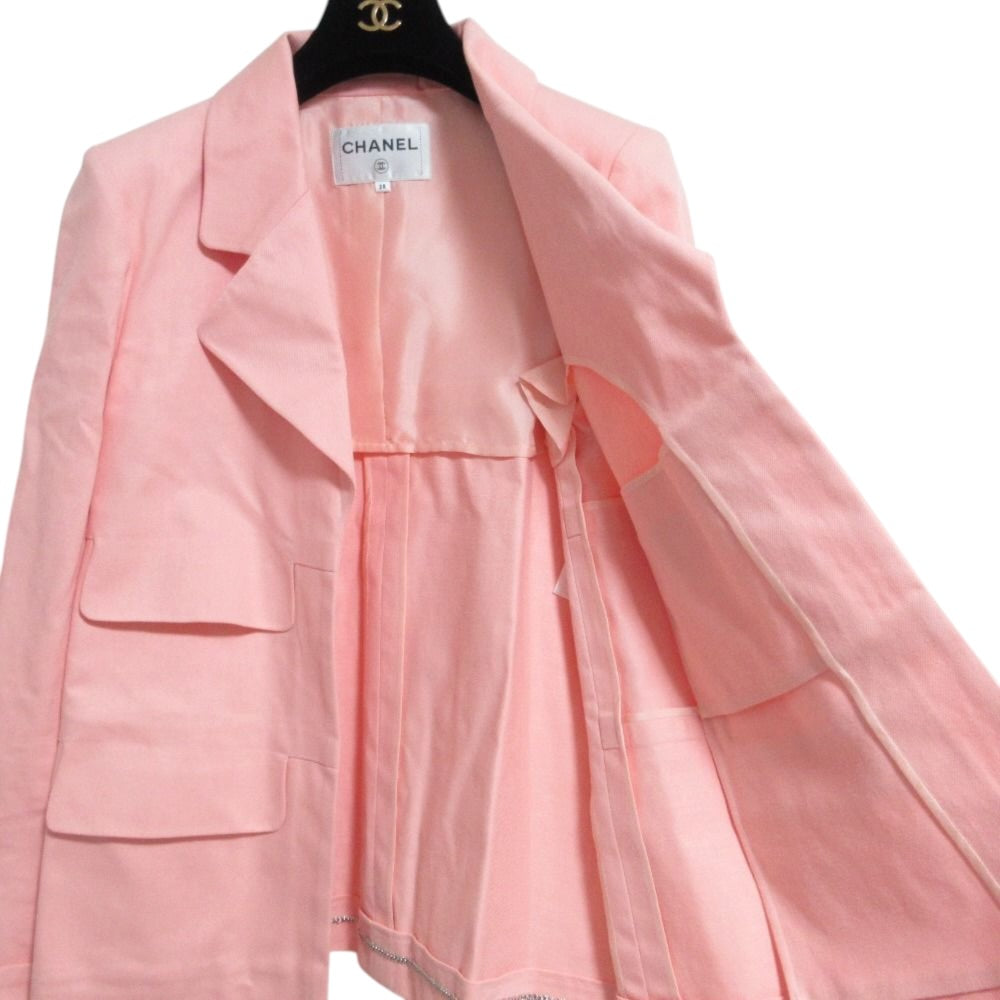 CHANEL 17C Camellia Corsage Cotton Drill Jacket Salmon Pink Size 38