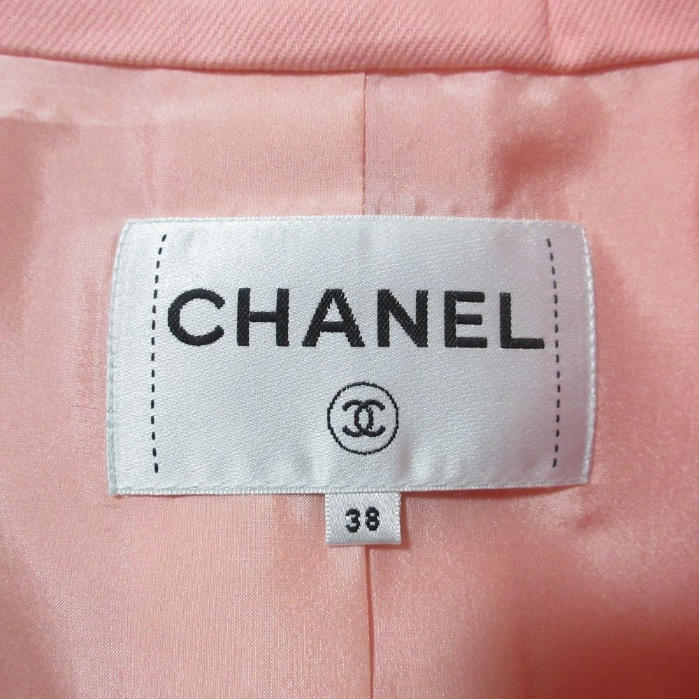 CHANEL 17C Camellia Corsage Cotton Drill Jacket Salmon Pink Size 38