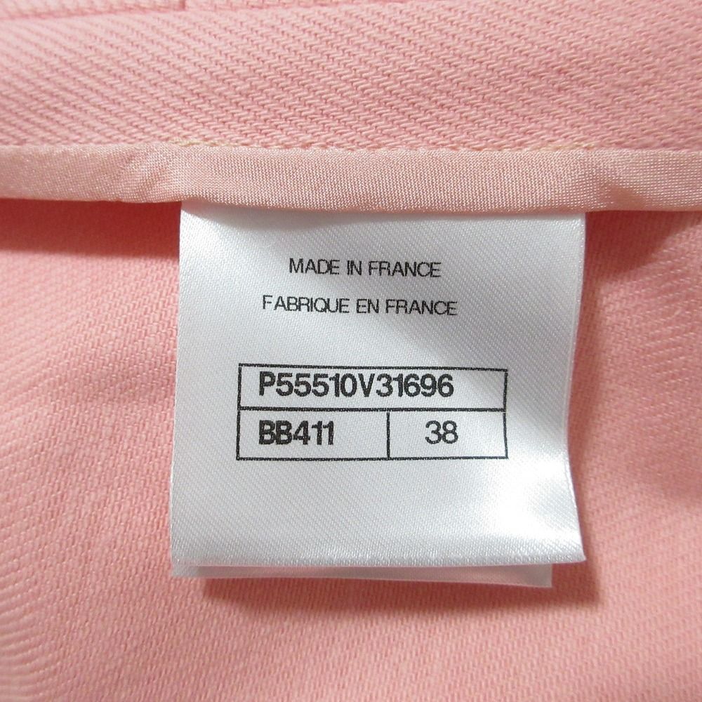 CHANEL 17C Camellia Corsage Cotton Drill Jacket Salmon Pink Size 38
