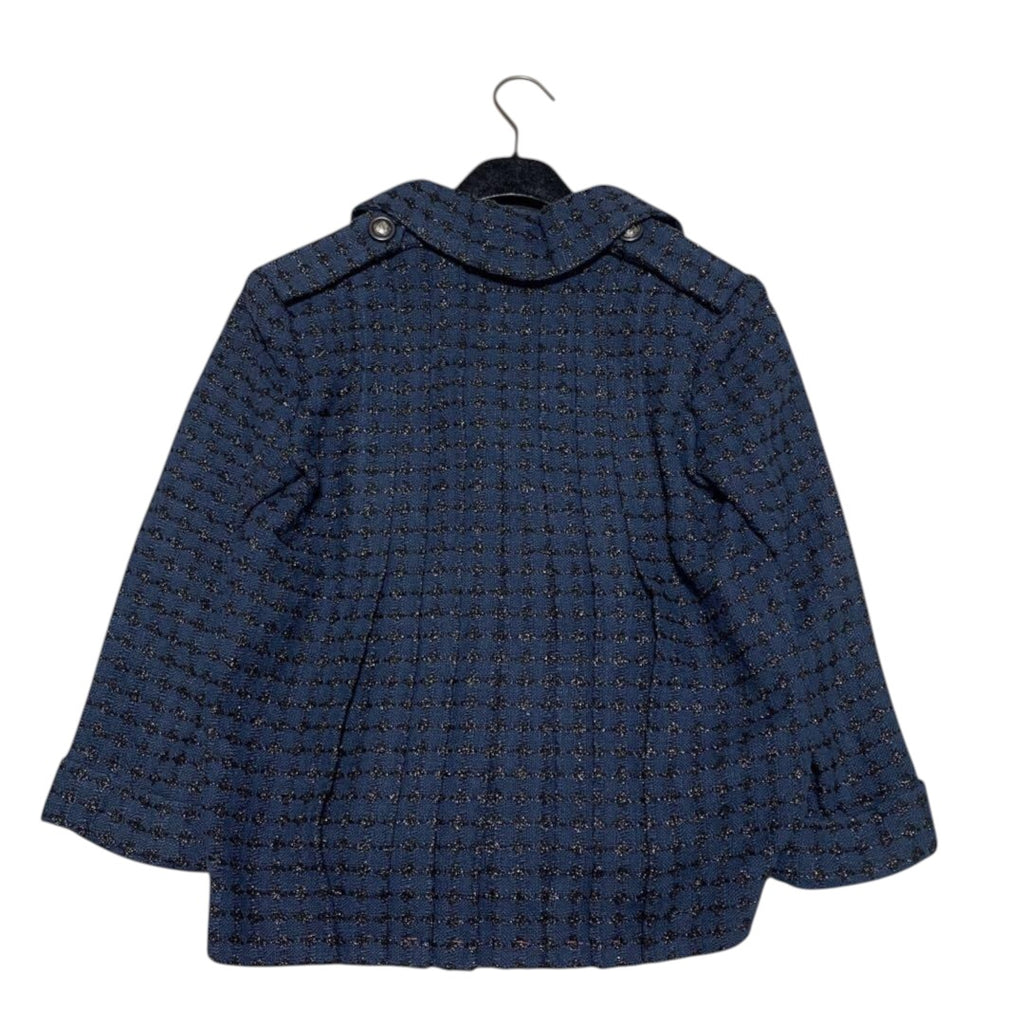 New CHANEL Pleated Tweed Jacket Navy Size 34