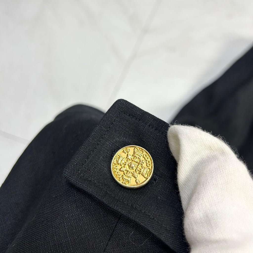 CHANEL Linen Silk Double-Breasted Jacket Black Size 36 — Near Mint