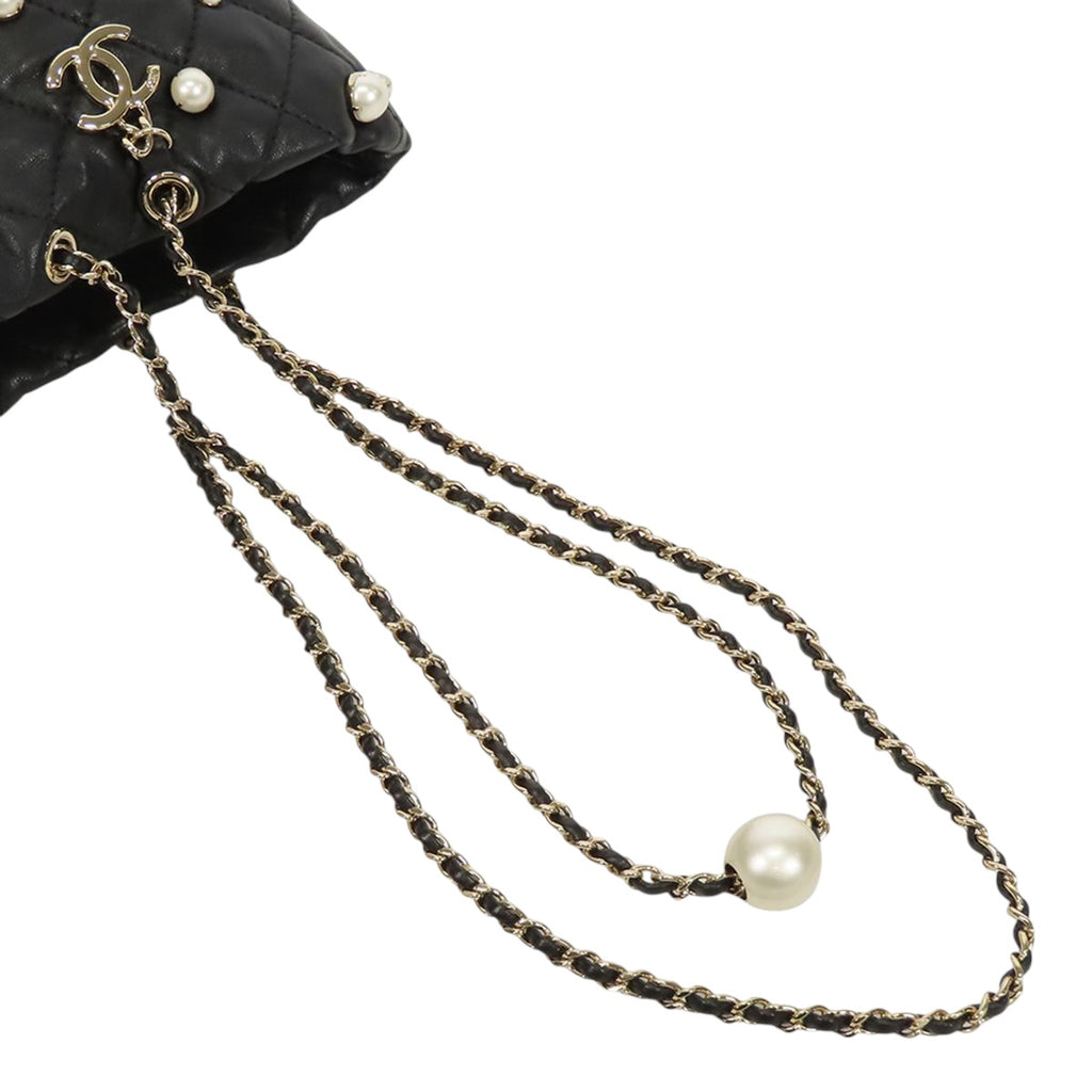 CHANEL Classic Matelasse Bucket Bag with Chain — Black Lambskin & Faux Pearl, Gold Hardware, Series 31