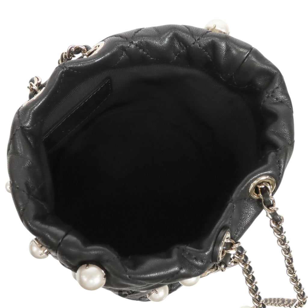 CHANEL Classic Matelasse Bucket Bag with Chain — Black Lambskin & Faux Pearl, Gold Hardware, Series 31