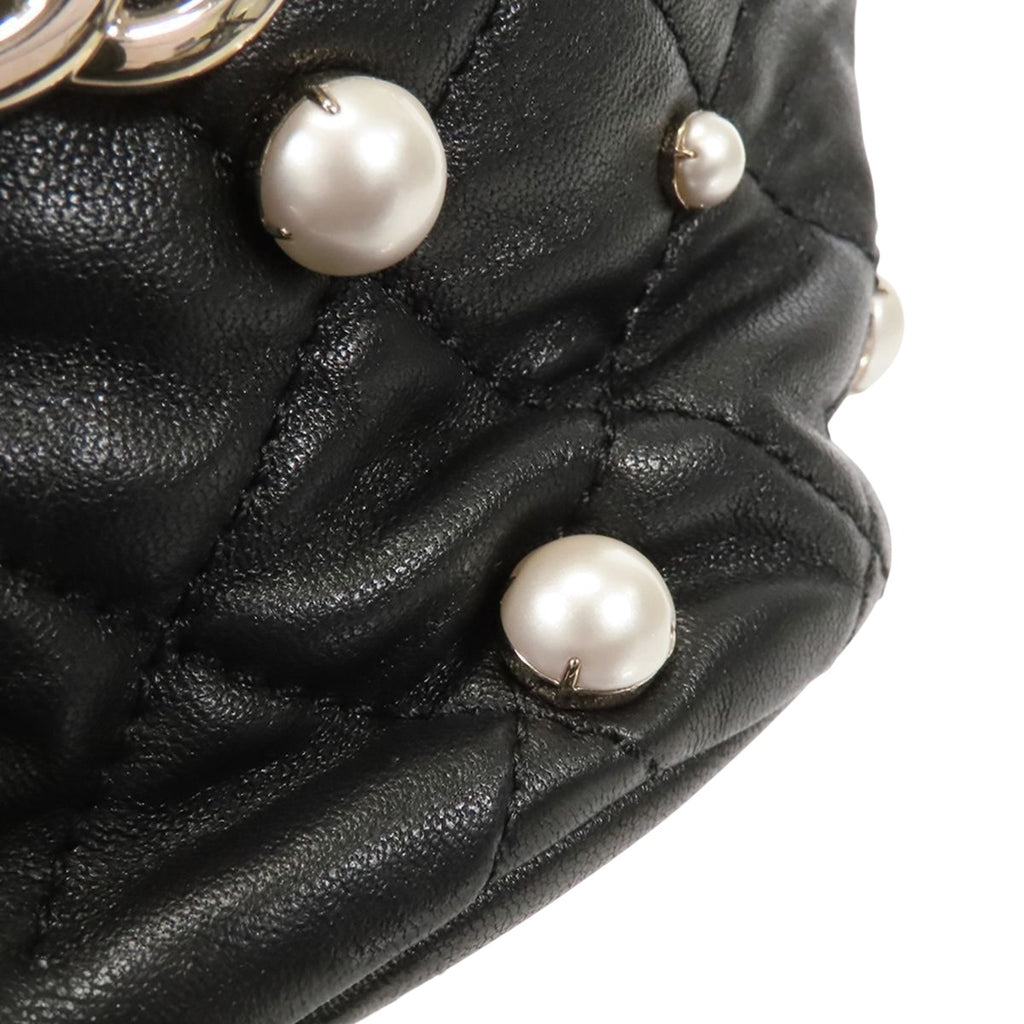 CHANEL Classic Matelasse Bucket Bag with Chain — Black Lambskin & Faux Pearl, Gold Hardware, Series 31