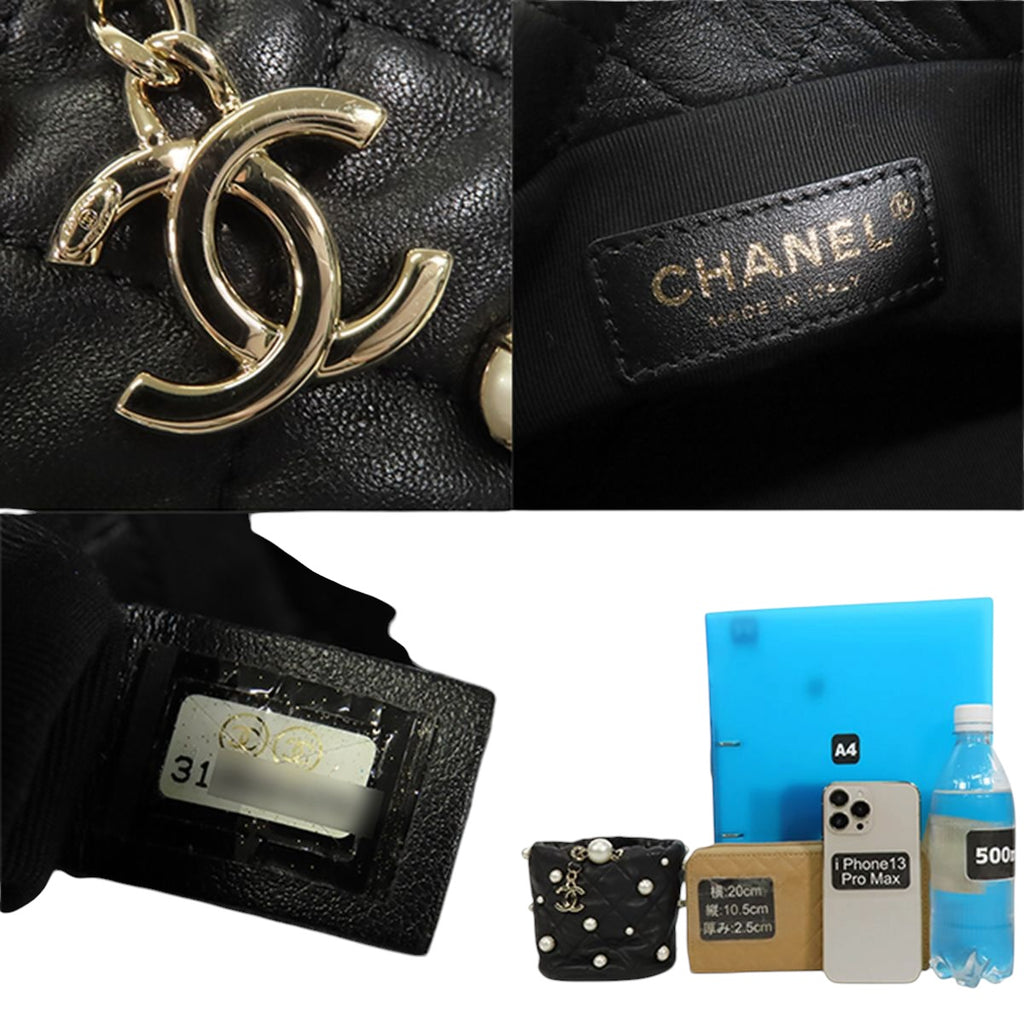 CHANEL Classic Matelasse Bucket Bag with Chain — Black Lambskin & Faux Pearl, Gold Hardware, Series 31