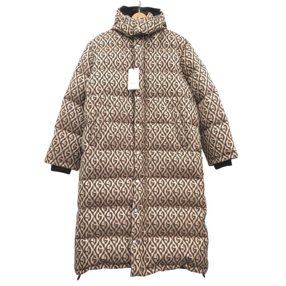 GUCCI G Logo Down Long Coat 595475 Z8AFE Beige Size 44 — Like New