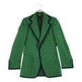 GUCCI GG Jacquard All-Over Pattern Tailored Jacket — Green/Navy, Size 44