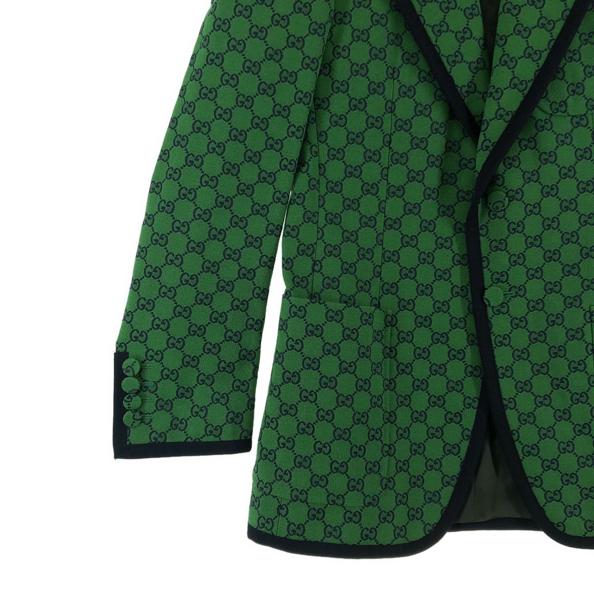 GUCCI GG Jacquard All-Over Pattern Tailored Jacket — Green/Navy, Size 44