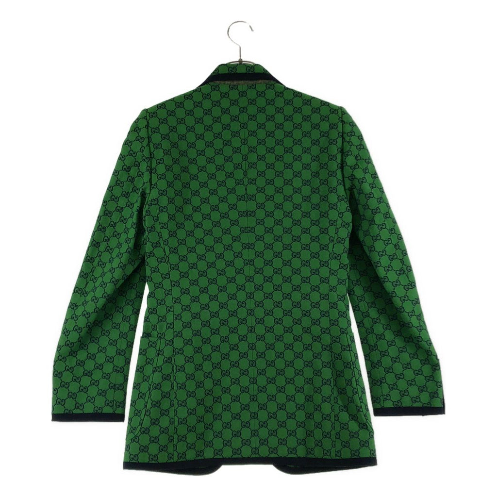 GUCCI GG Jacquard All-Over Pattern Tailored Jacket — Green/Navy, Size 44