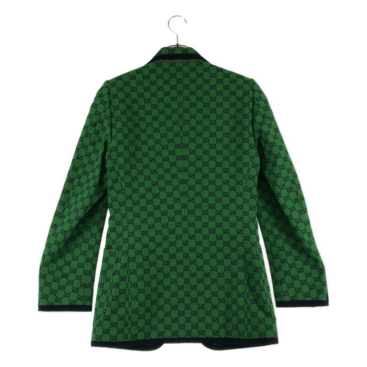 GUCCI GG Jacquard All-Over Pattern Tailored Jacket — Green/Navy, Size 44