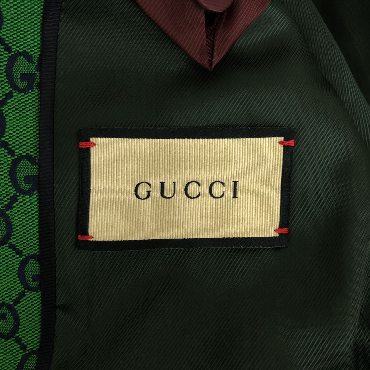 GUCCI GG Jacquard All-Over Pattern Tailored Jacket — Green/Navy, Size 44