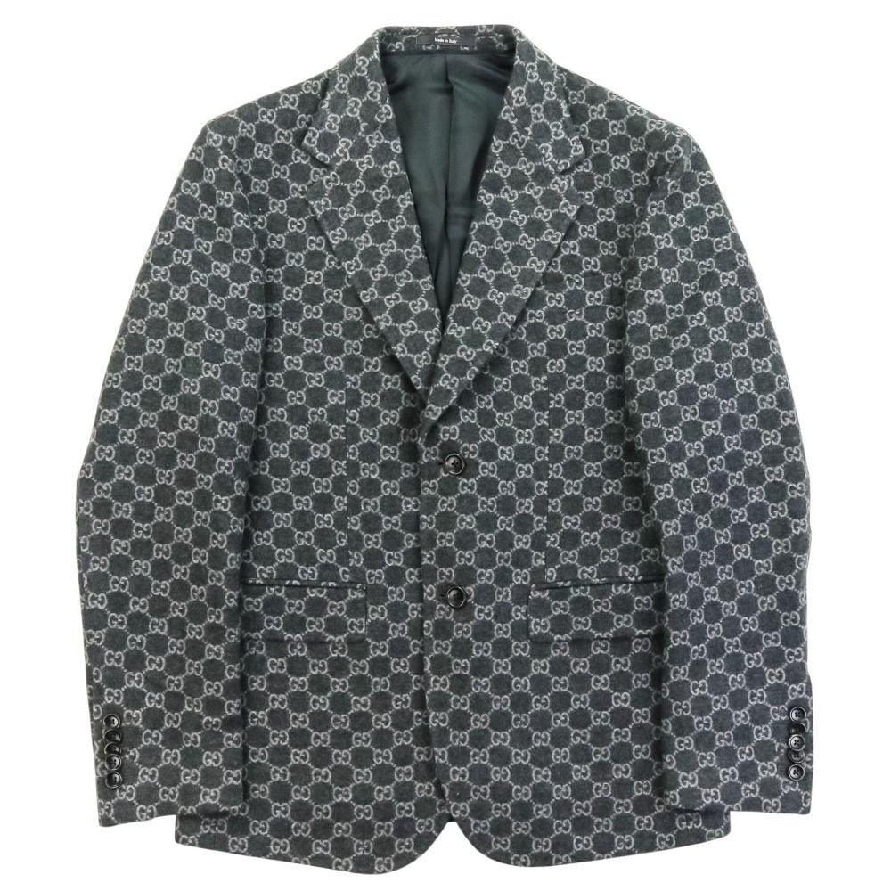 GUCCI GG Wool Flannel Tailored Jacket — Grey, Size 46 (770366) 24SS
