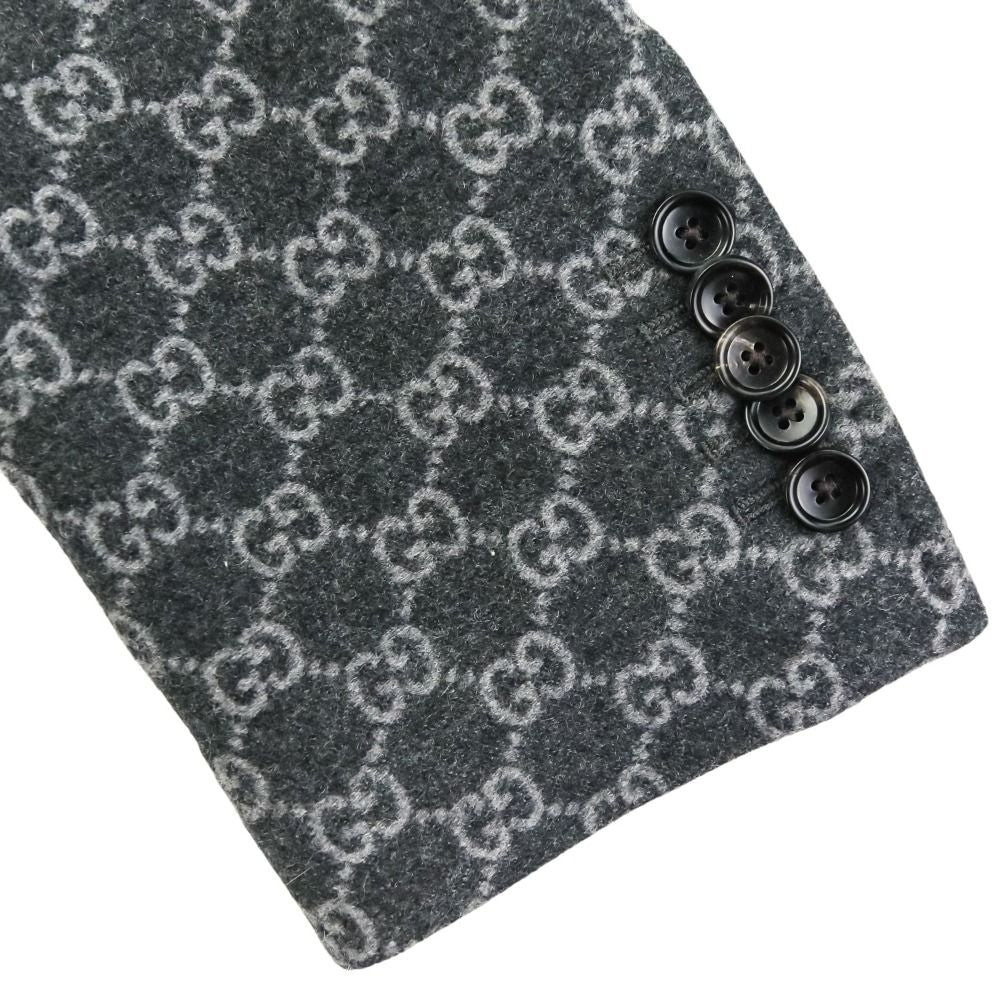 GUCCI GG Wool Flannel Tailored Jacket — Grey, Size 46 (770366) 24SS