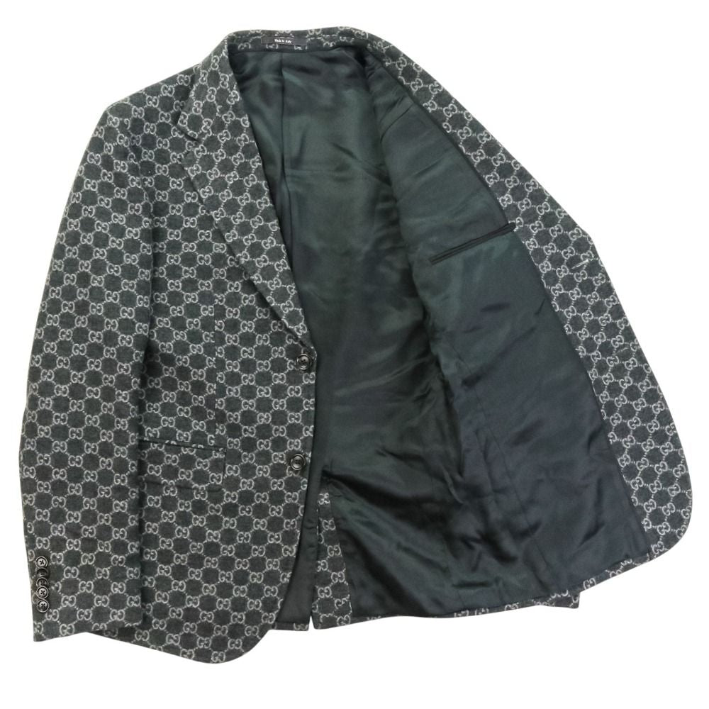 GUCCI GG Wool Flannel Tailored Jacket — Grey, Size 46 (770366) 24SS