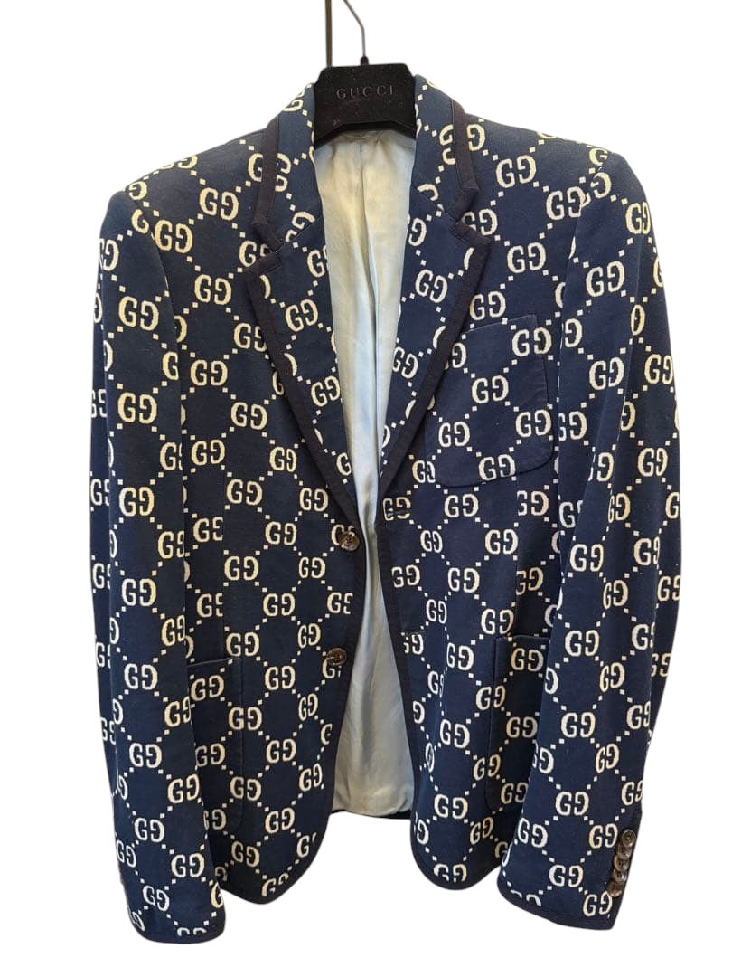 GUCCI GG Jacquard Jacket  Blazer Navy Men 4４