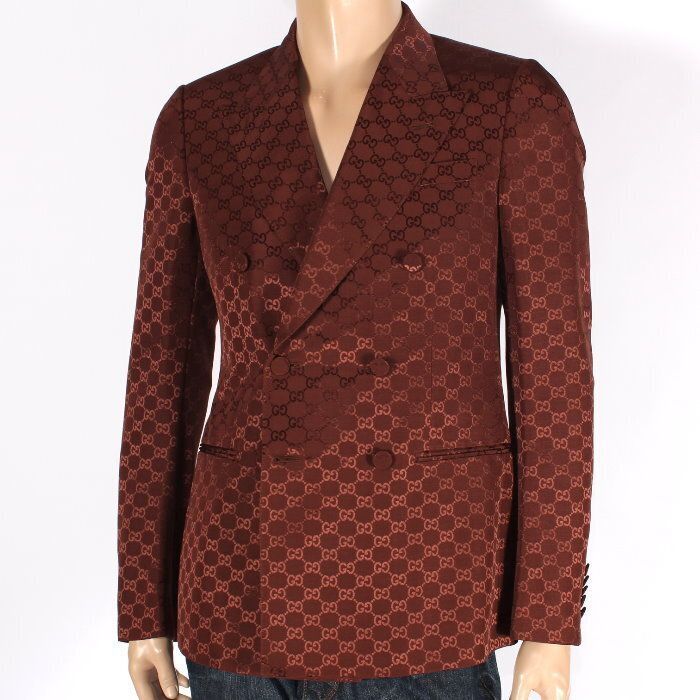 New GUCCI GG Cotton Canvas Double-Breasted Jacket — Brown, Size 46 (751390 ZAHMD 2292)