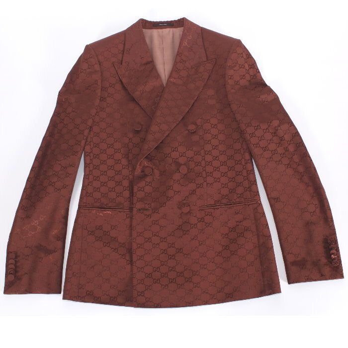 New GUCCI GG Cotton Canvas Double-Breasted Jacket — Brown, Size 46 (751390 ZAHMD 2292)