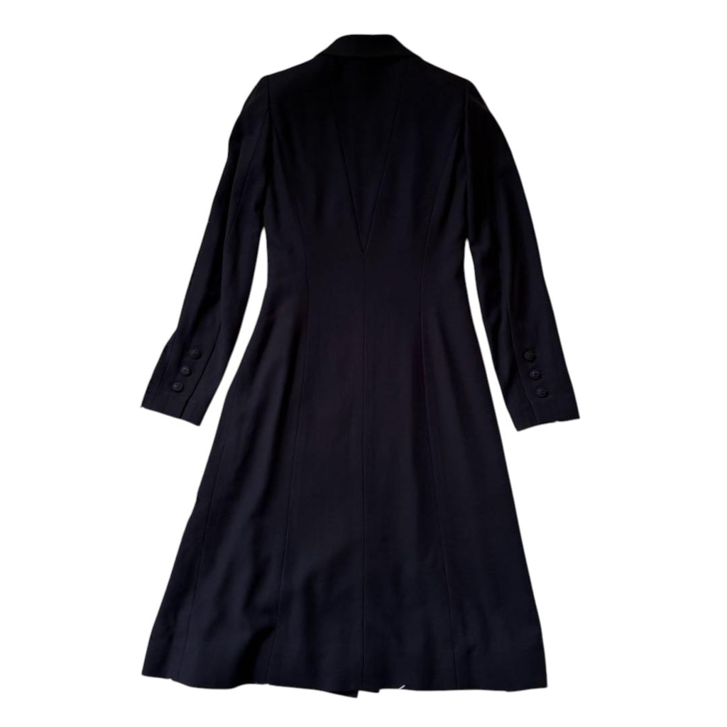 CHANEL 97A CC Logo Double-Breasted Long Coat Navy Size 34