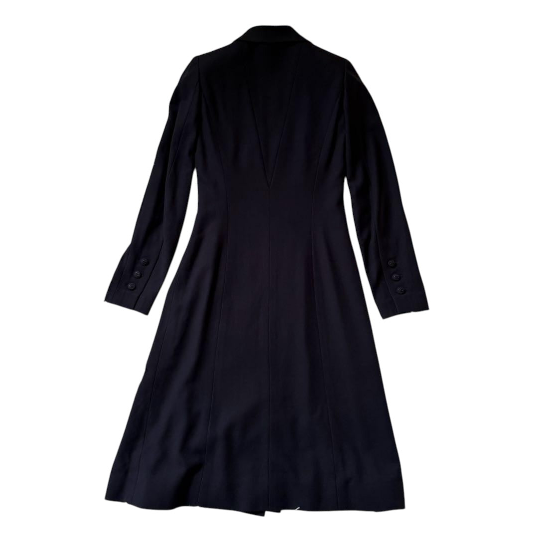 CHANEL 97A CC Logo Double-Breasted Long Coat Navy Size 34