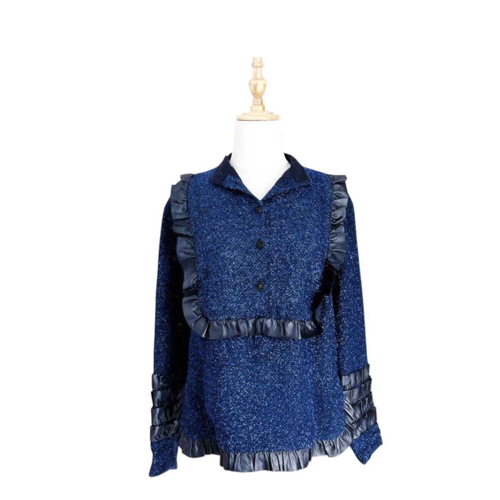 CHANEL Tweed and Leather Ruffle Pullover Jacket Size 34