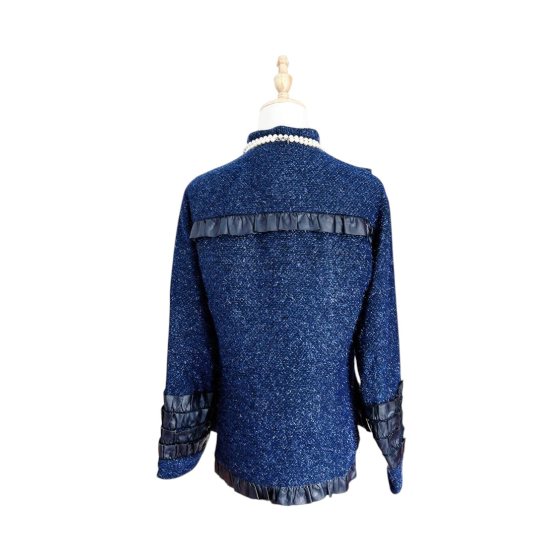CHANEL Tweed and Leather Ruffle Pullover Jacket Size 34