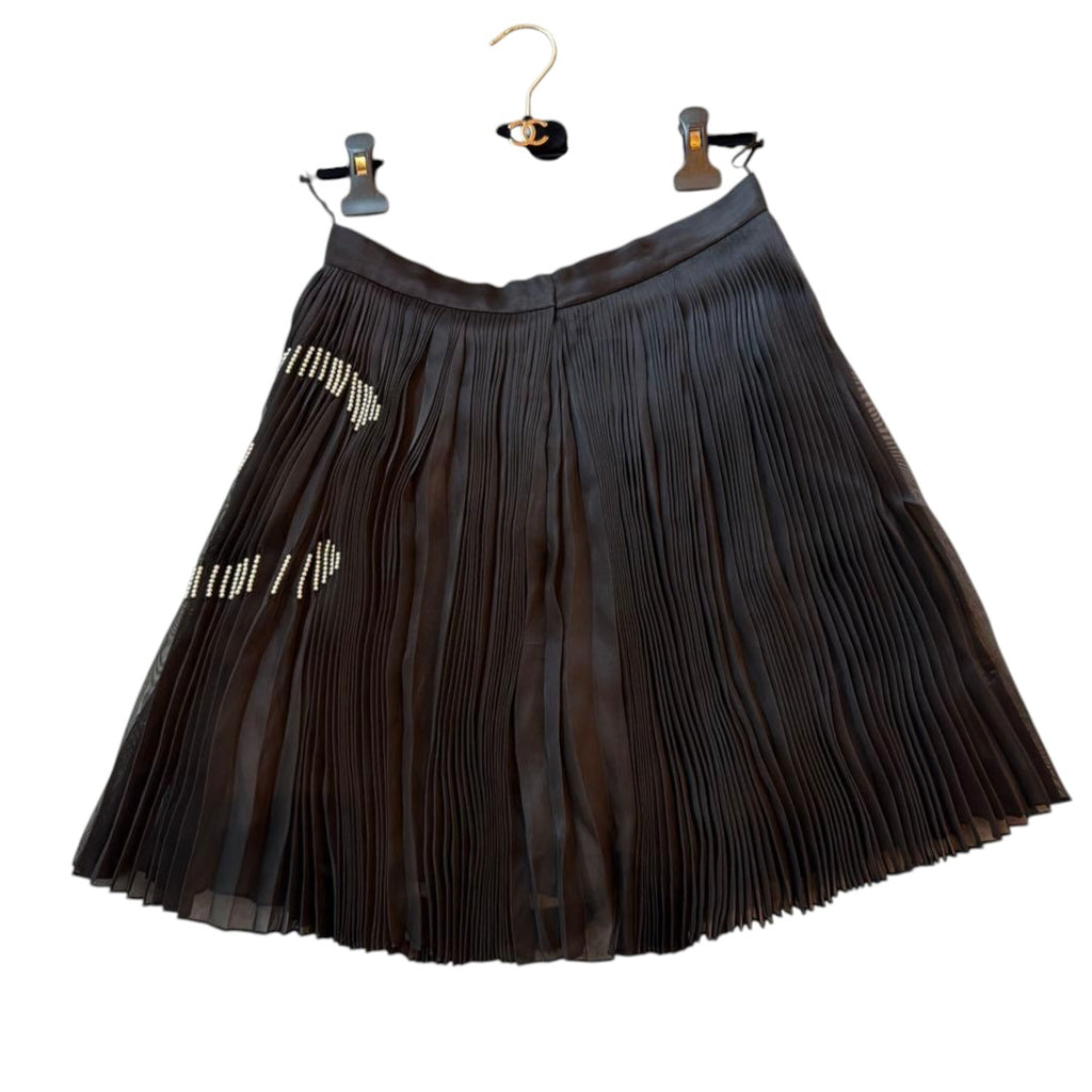 $8000 Unused CHANEL Pleated Skirt with Pearl Detail Size 38