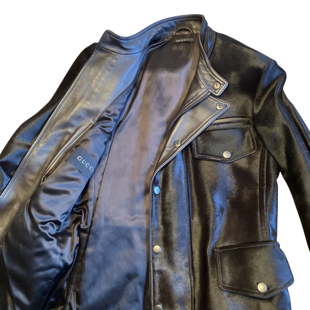 GUCCI Rare Pony Hair Leather Rider Jacket Blouson  by Tom Ford 48