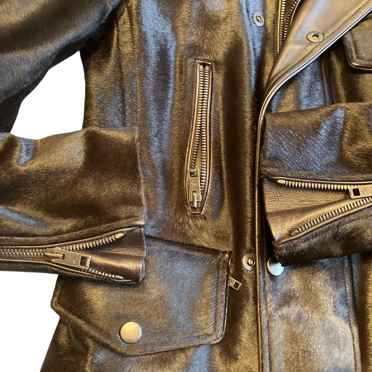 GUCCI Rare Pony Hair Leather Rider Jacket Blouson  by Tom Ford 48