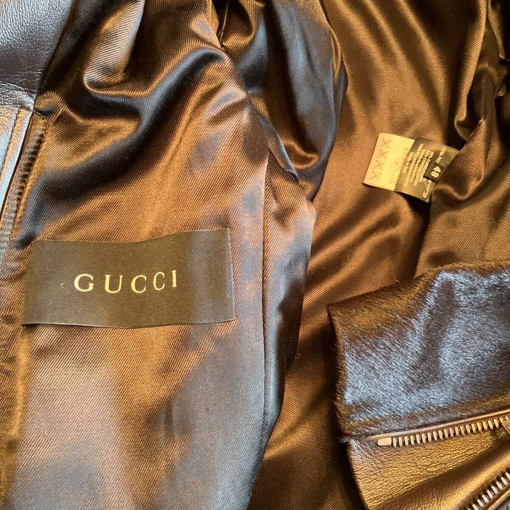 GUCCI Rare Pony Hair Leather Rider Jacket Blouson  by Tom Ford 48