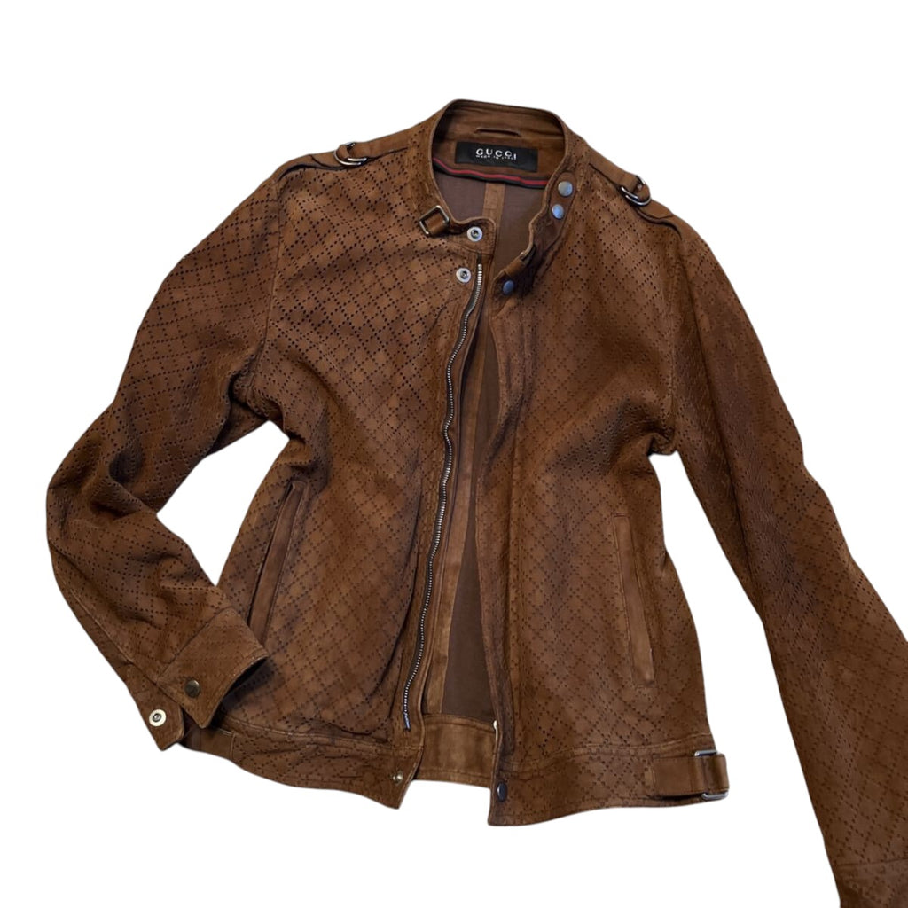 GUCCI Brown Suede Leather Slim Blouson Jacket Size 46