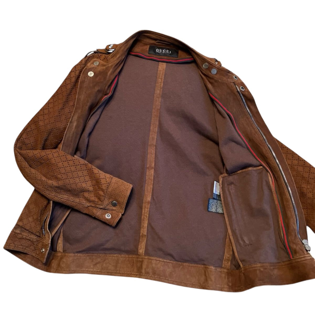 GUCCI Brown Suede Leather Slim Blouson Jacket Size 46