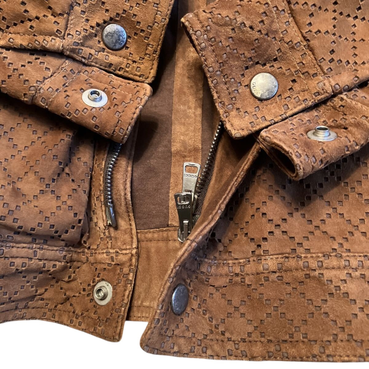 GUCCI Brown Suede Leather Slim Blouson Jacket Size 46