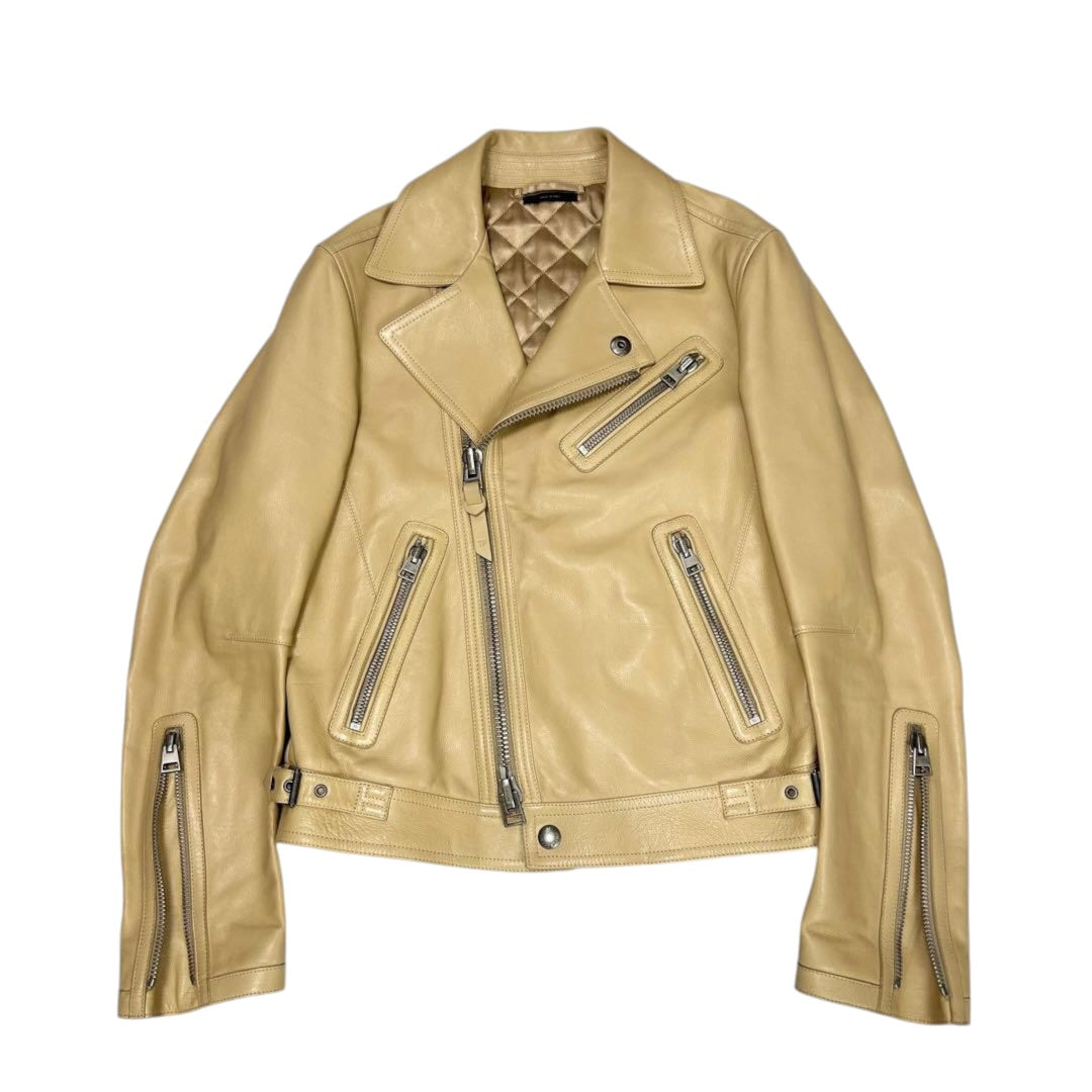 TOM FORD ICON BIKER Cowhide Leather Double Rider Jacket Size 48