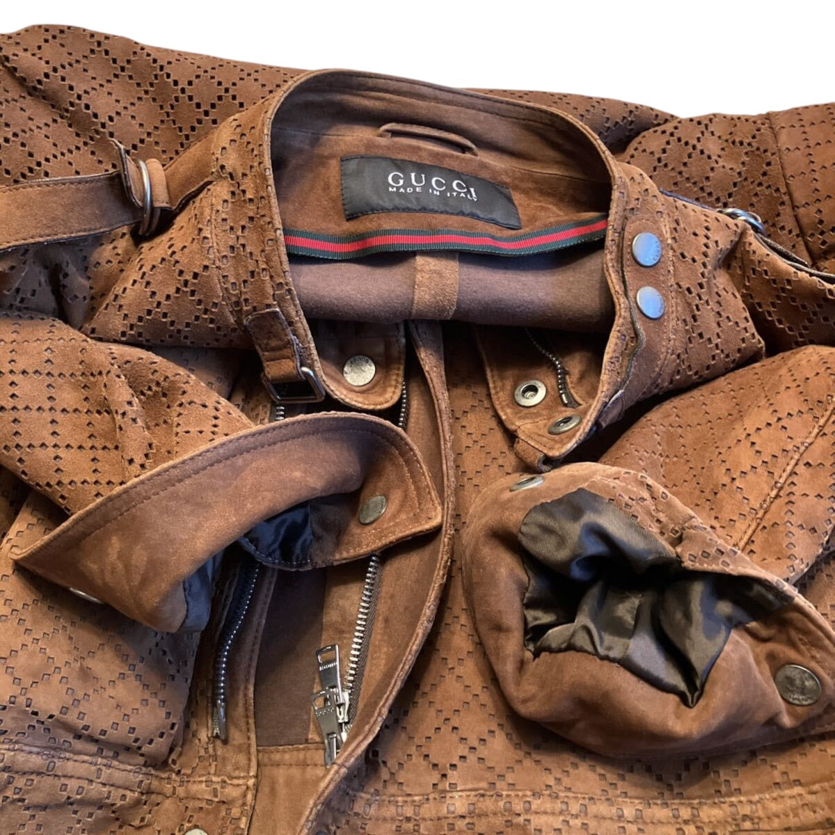 GUCCI Brown Suede Leather Slim Blouson Jacket Size 46
