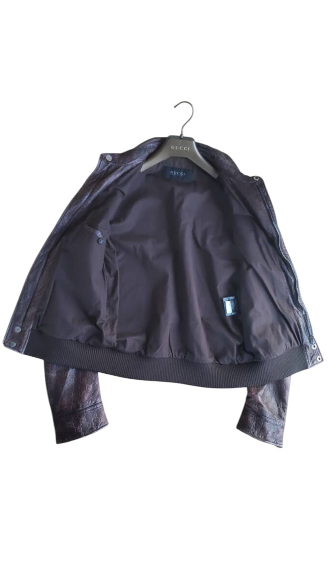 GUCCI GG Guccissima Sheepskin Leather A-2 Flight Jacket Size 46